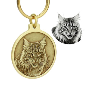Personalized Brass Dog ID Tag - Round Design with Outer Hole Engraving - BuddyGlee Pets