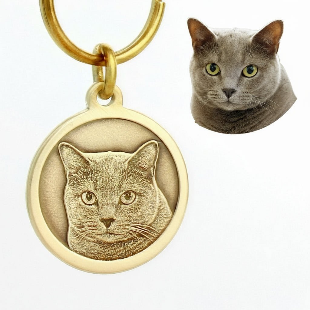 Personalized Brass Dog ID Tag - Round Design with Outer Hole Engraving - BuddyGlee Pets