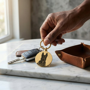 BuddyGlee Custom Brass Pet ID Tag - Deep Engraved & Handmade | Modern Rugged Face with Raised Slot