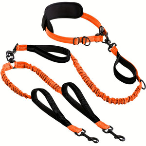 Hands-Free Running Dog Leash - Dual Leash Bungee with Waist Belt for Jogging & Training