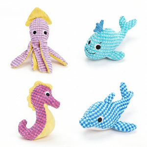 Ocean Dog Toy - Crinkle Squeaker Plush Sea Creatures for Interactive Play