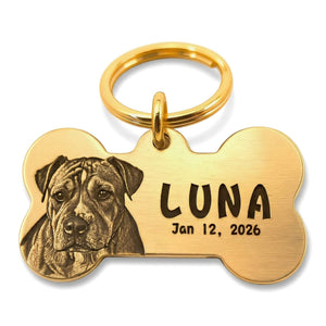 BuddyGlee Custom Brass Bone Tag - Deep Engraved & Handmade | Classic Bone Shape, Durable Smooth Edge