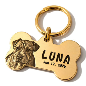 BuddyGlee Custom Brass Bone Tag - Deep Engraved & Handmade | Classic Bone Shape, Durable Smooth Edge