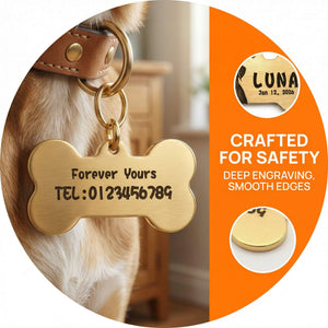 BuddyGlee Custom Brass Bone Tag - Deep Engraved & Handmade | Classic Bone Shape, Durable Smooth Edge