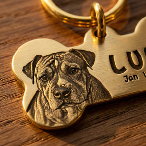 BuddyGlee Custom Brass Bone Tag - Deep Engraved & Handmade | Classic Bone Shape, Durable Smooth Edge