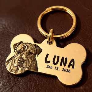 BuddyGlee Custom Brass Bone Tag - Deep Engraved & Handmade | Classic Bone Shape, Durable Smooth Edge