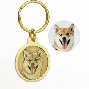 Personalized Brass Dog ID Tag - Round Design with Outer Hole Engraving - BuddyGlee Pets